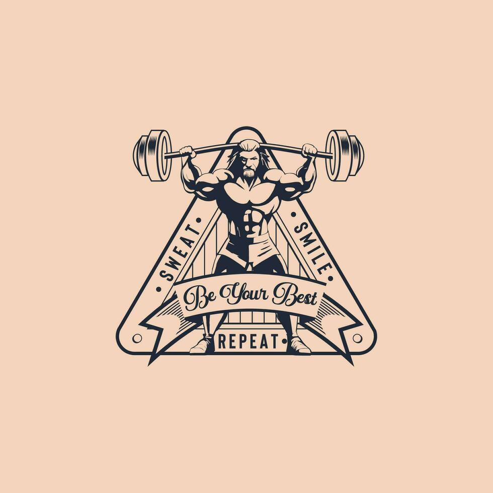 Fitness Triangle Man Gym Stronger Sport Logo Vector Badge