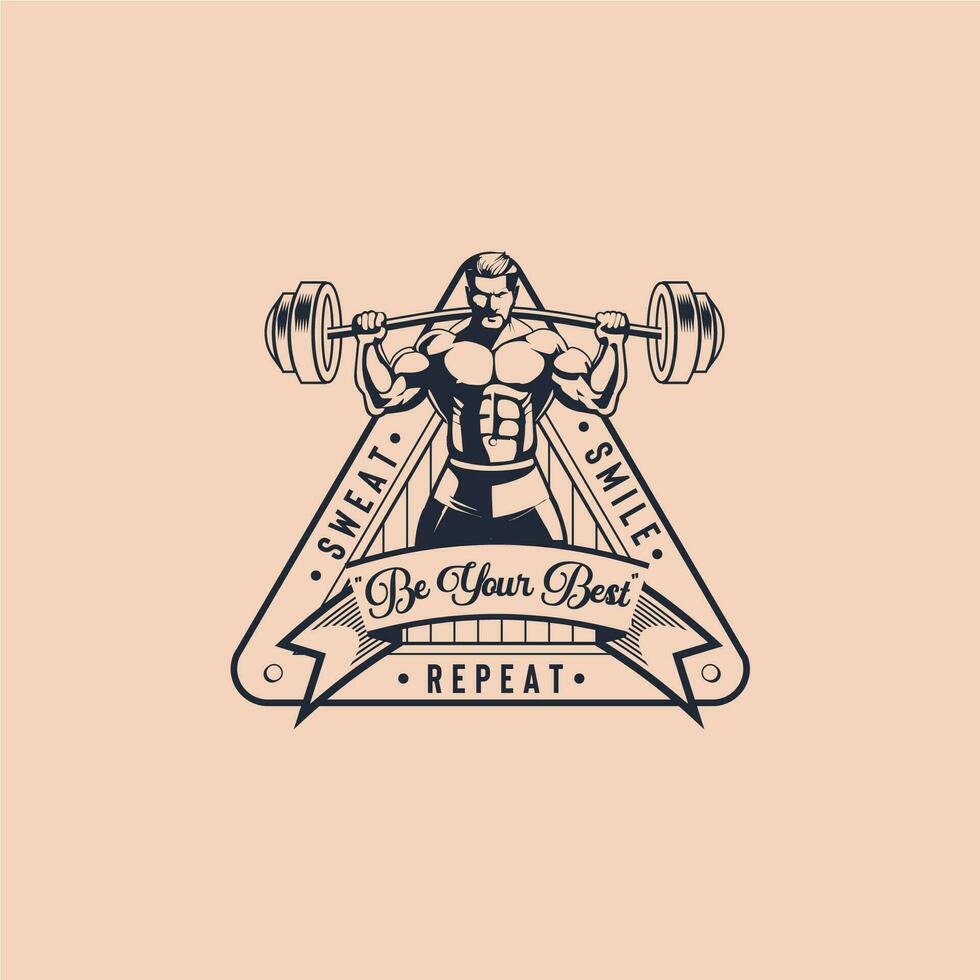 Fitness Man Gym Sport Logo Vector Badge