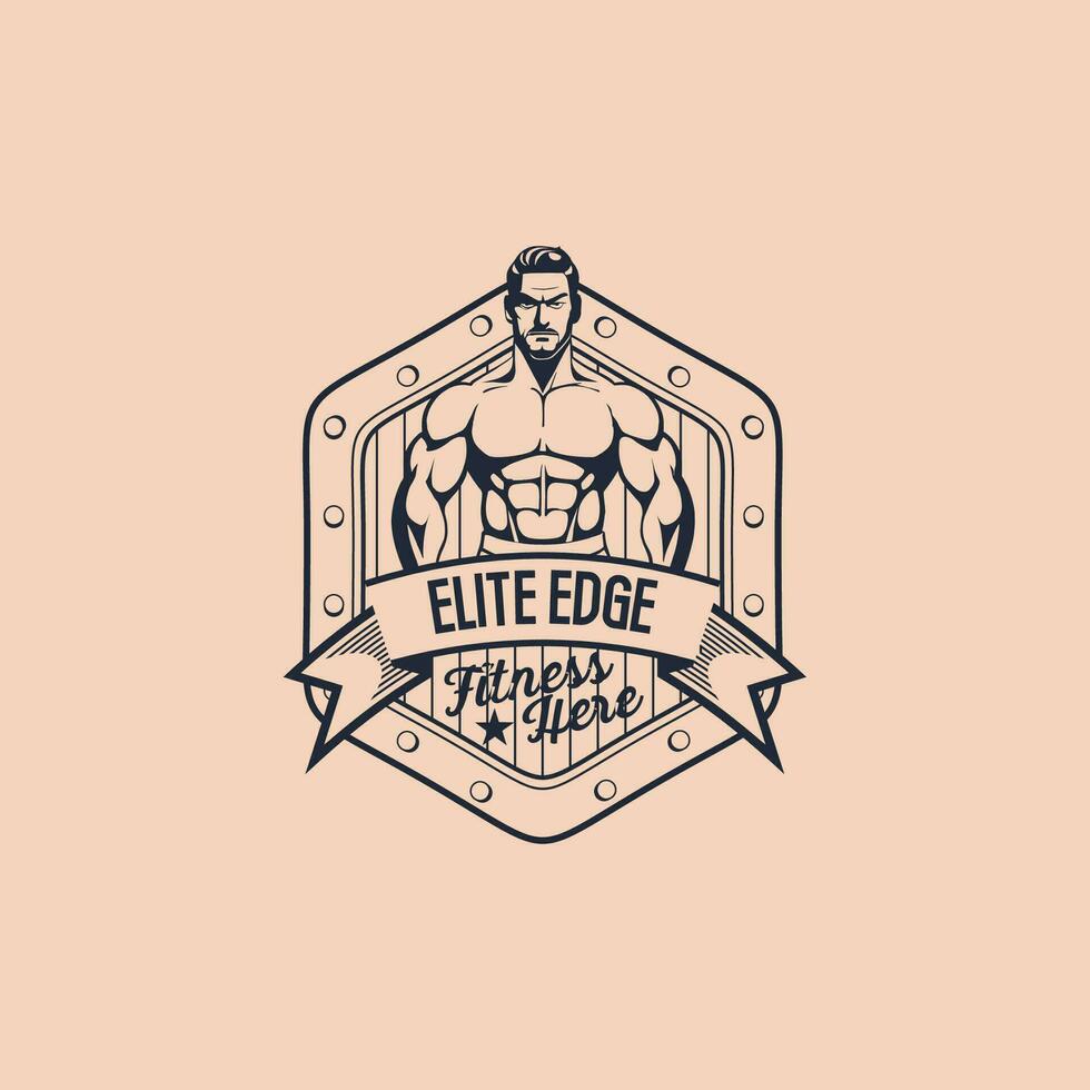 Vintage Hexagon Fitness Man Gym Sport Logo Vector Badge