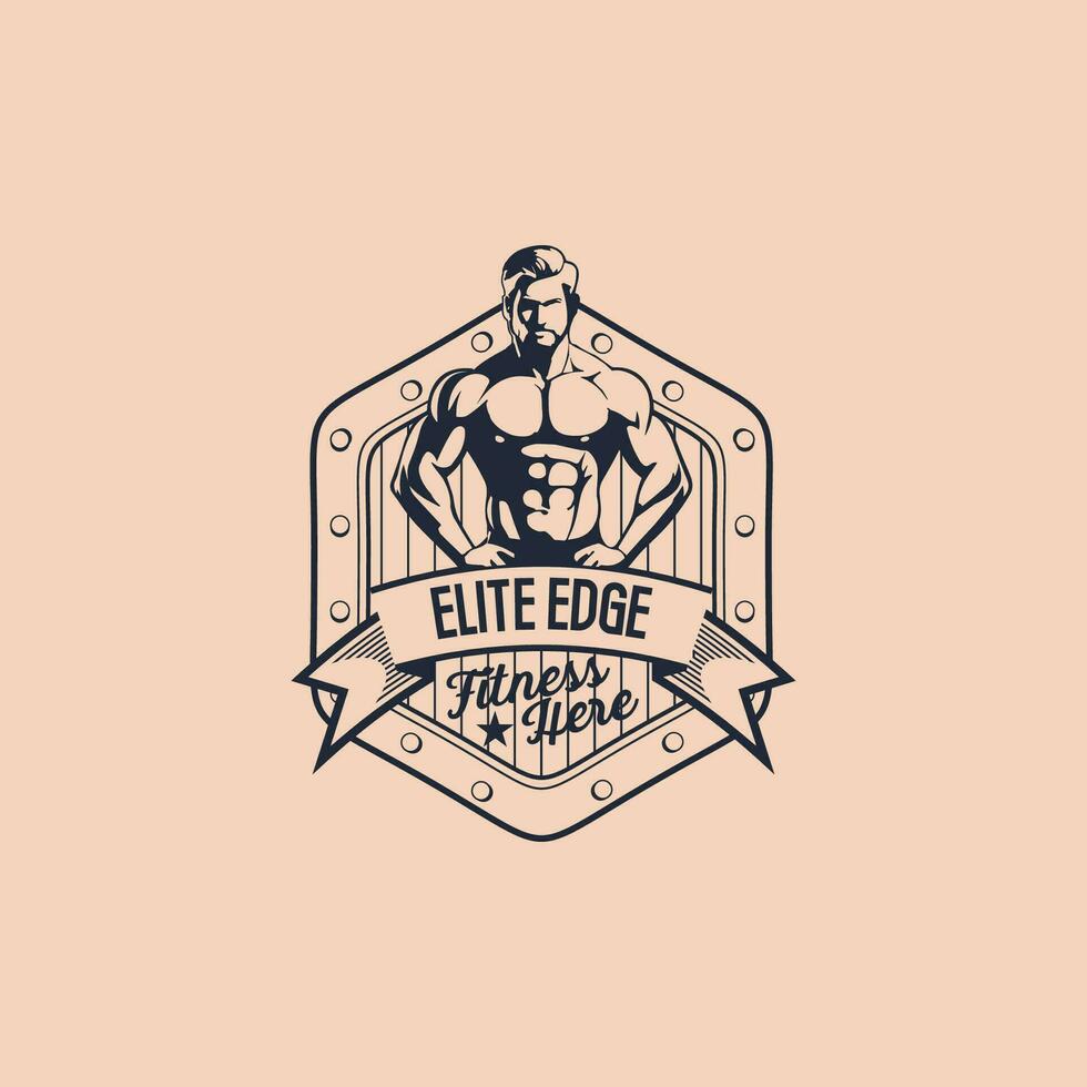 Vintage Hexagon Elite Edge Fitness Man Gym Sport Logo Vector Badge