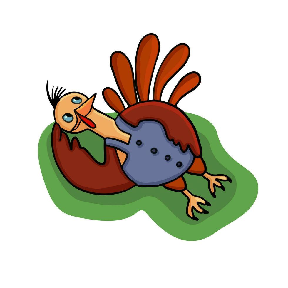 The turkey bird lies on the grass. Illustration for children, bright. multicolored. Suitable for the design of children's products, stickers, web icons vector