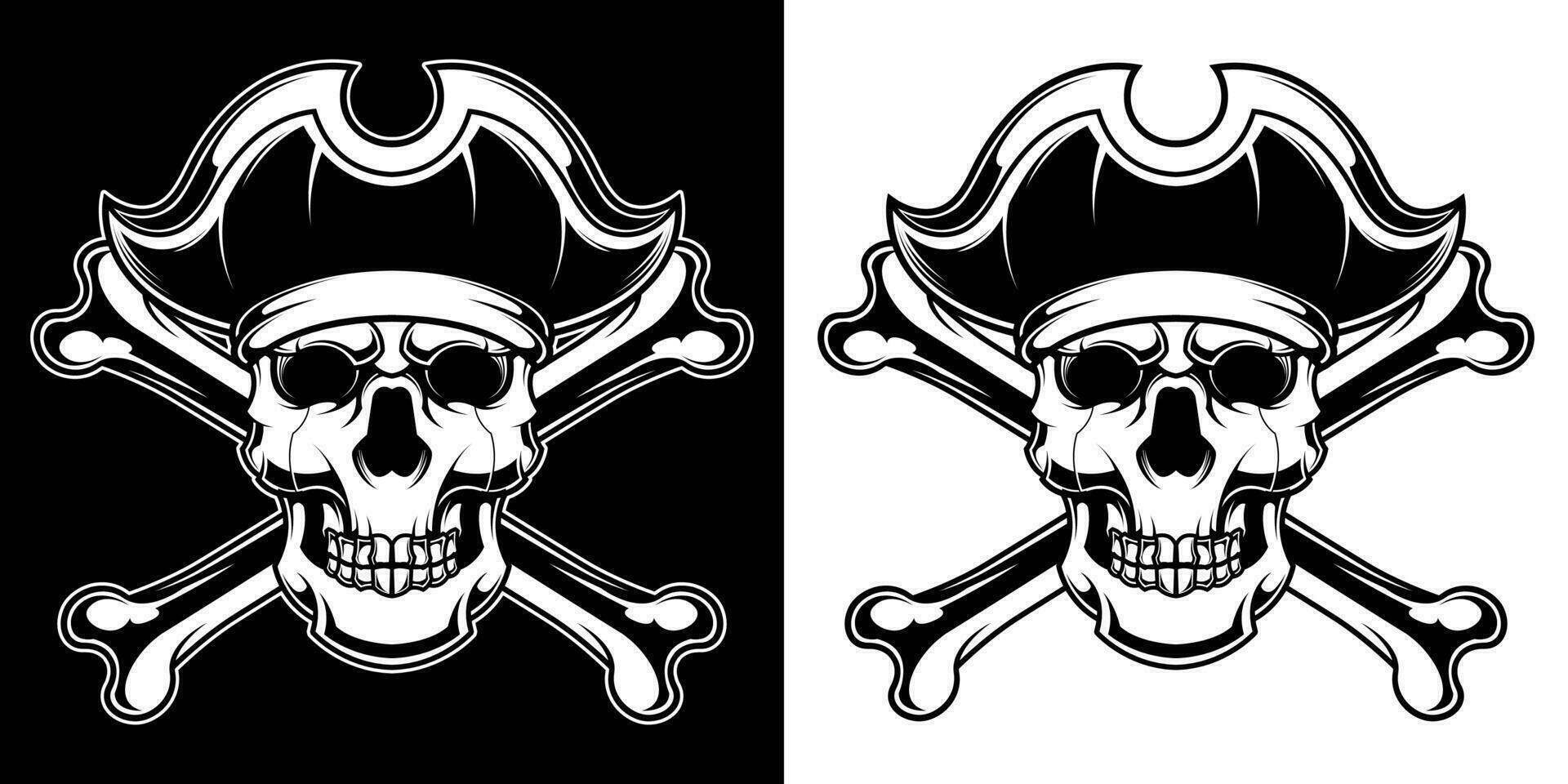 black and white vintage pirate skull illustration vector