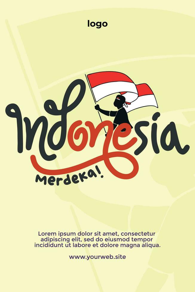 Indonesia independence day handwritten lettering text vector design. Indonesia Merdeka translates to Freedom Indonesia