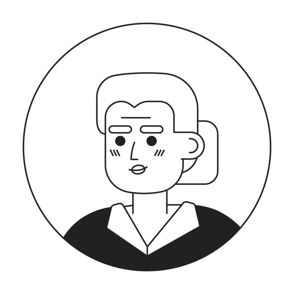Senior silver haired woman monochrome flat linear character head. Granny with bun hairstyle. Editable outline hand drawn human face icon. 2D cartoon spot vector avatar illustration for animation