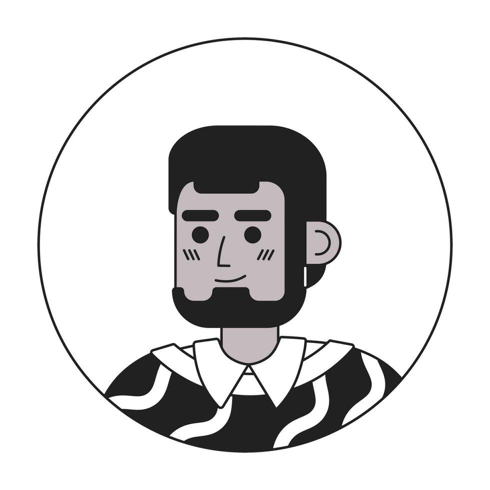 adulto morena hombre con barba monocromo plano lineal personaje cabeza. confidente africano americano hombre. editable contorno mano dibujado humano cara icono. 2d dibujos animados Mancha vector avatar ilustración