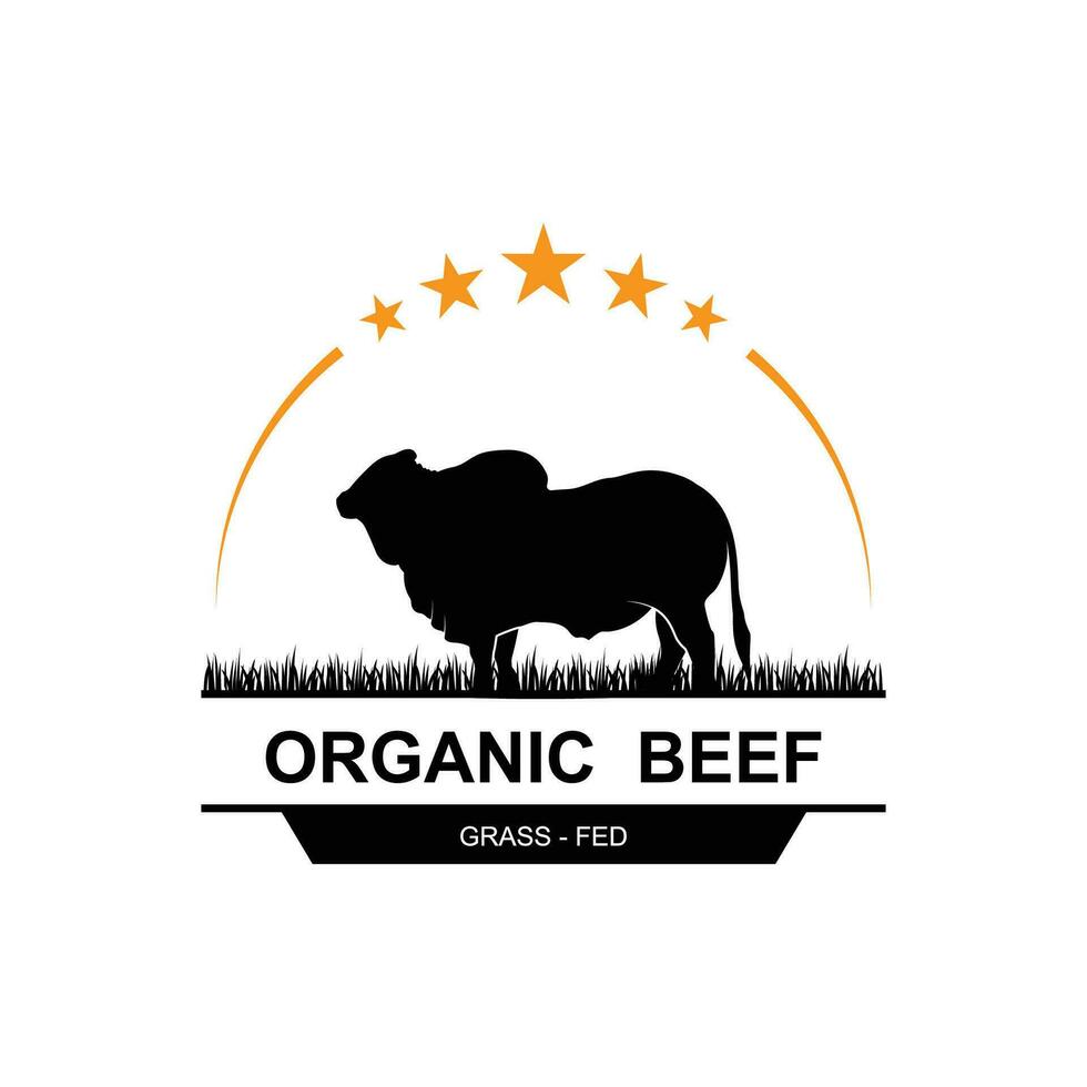 retro vintage granja ganado angus ganado carne emblema etiqueta logotipo diseño vector