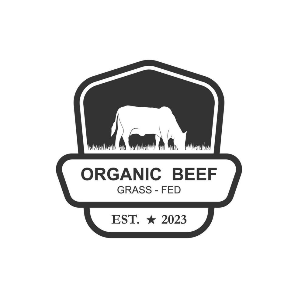 retro vintage granja ganado angus ganado carne emblema etiqueta logotipo diseño vector
