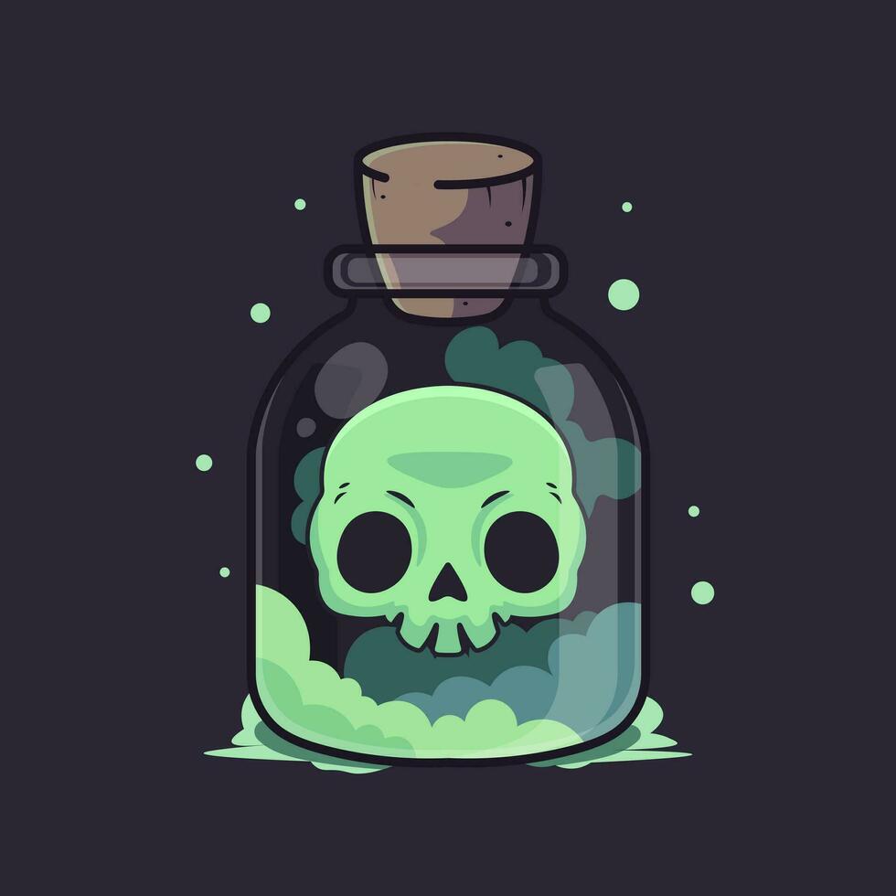 Skull in a bottle of poison. Vector illustration in flat style