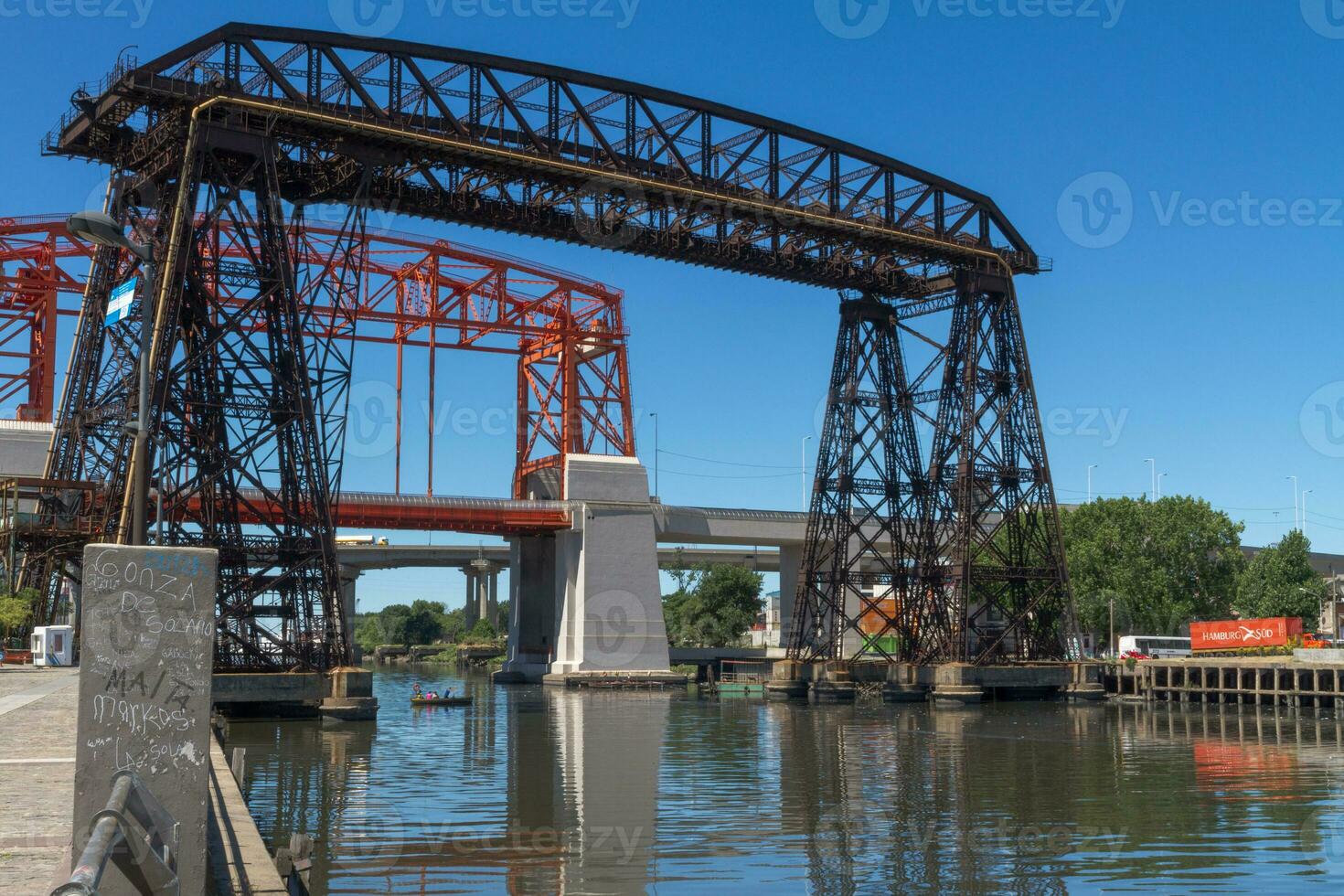 Ferry Bridge in the neighborhood of La Boca in the old port of Buenos Aires Argentina facing the Rio de la Plata and the Riachuello. photo