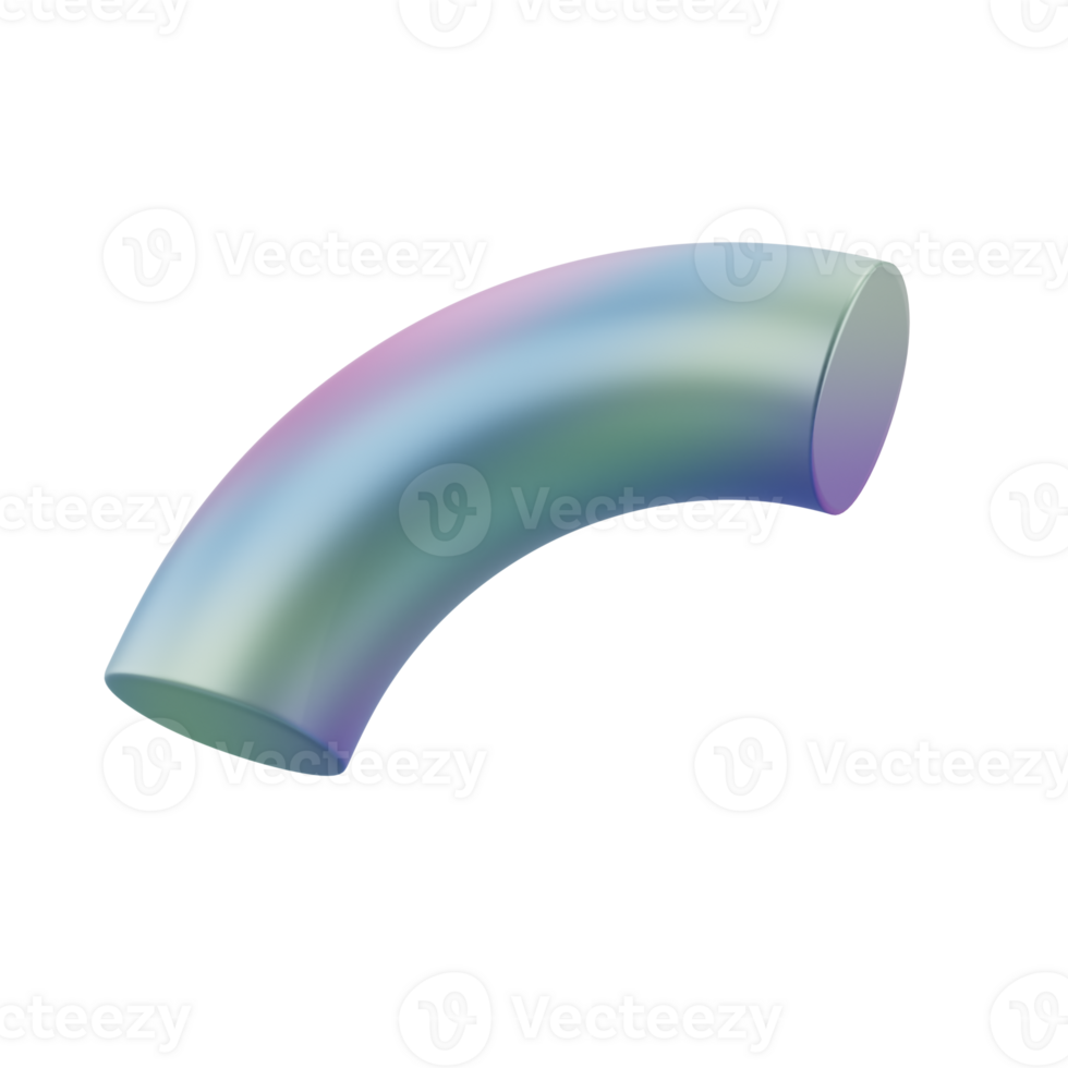 3d dimensional shape quarter donut abstract geometric metal. Realistic glossy gradient luxury template decorative design illustration. Minimalist bright donut mockup isolated transparent png