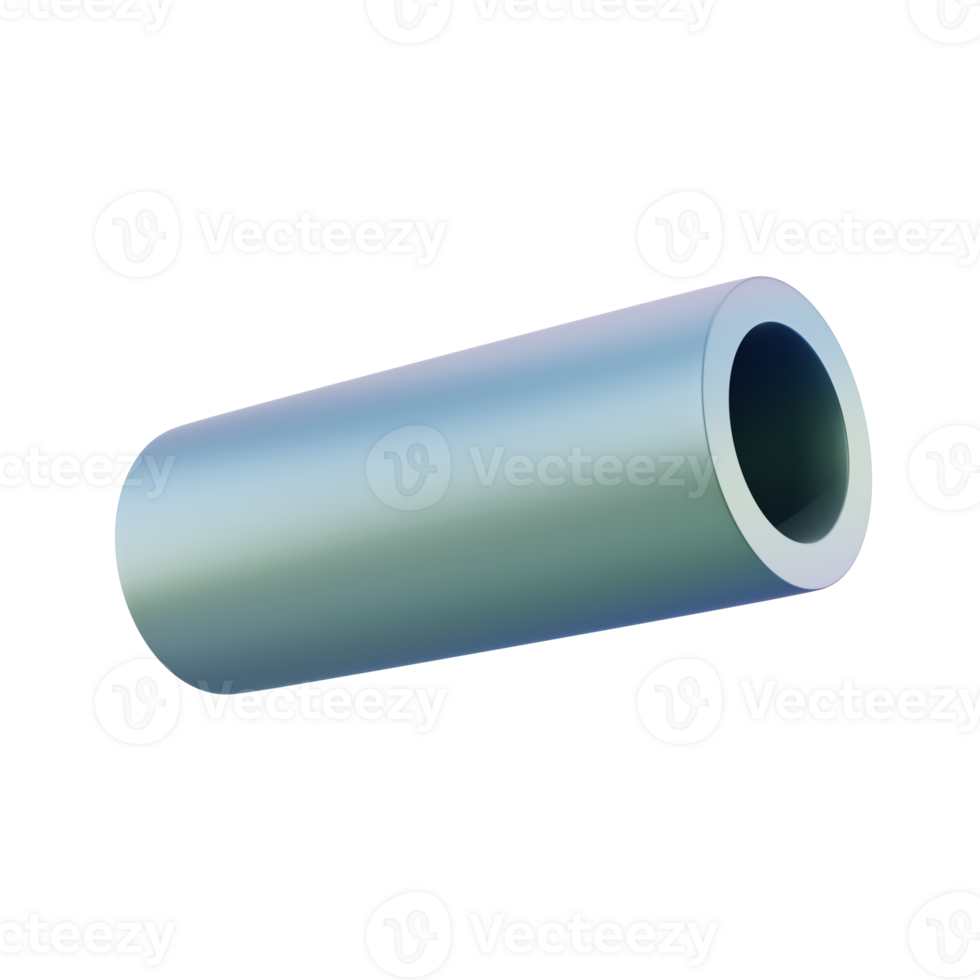 3d shape metallic pipe. Realistic geometric glossy gradient template design illustration. Minimalist mockup isolated transparent png