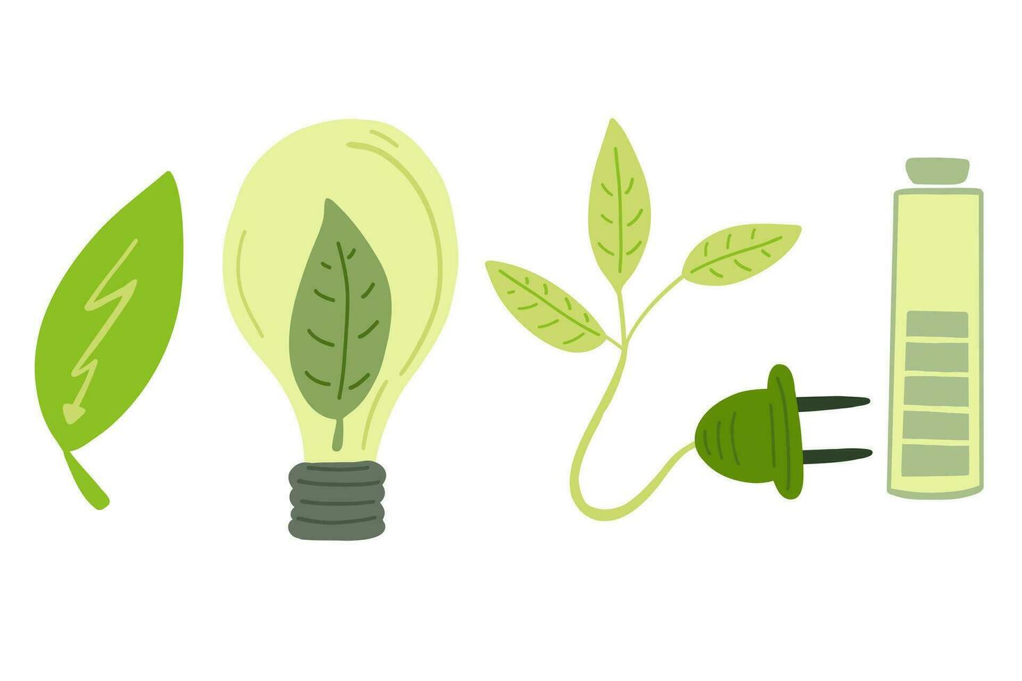 Green life elements with lamp leaves and charges vector