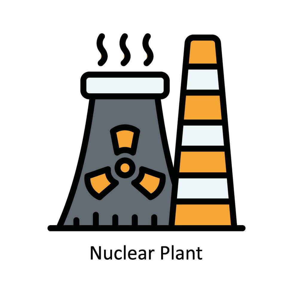 Nuclear Plant Vector Fill outline Icon Design illustration. Nature and ecology Symbol on White background EPS 10 File