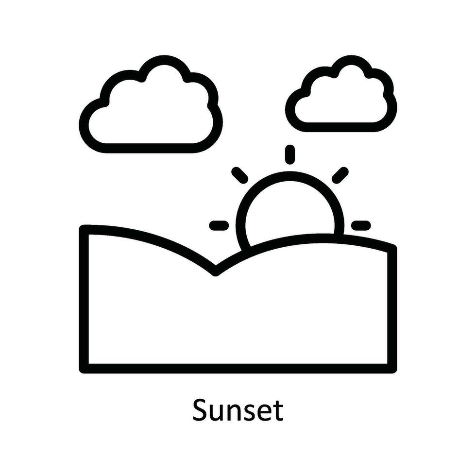 puesta de sol vector contorno icono diseño ilustración. naturaleza y ecología símbolo en blanco antecedentes eps 10 archivo