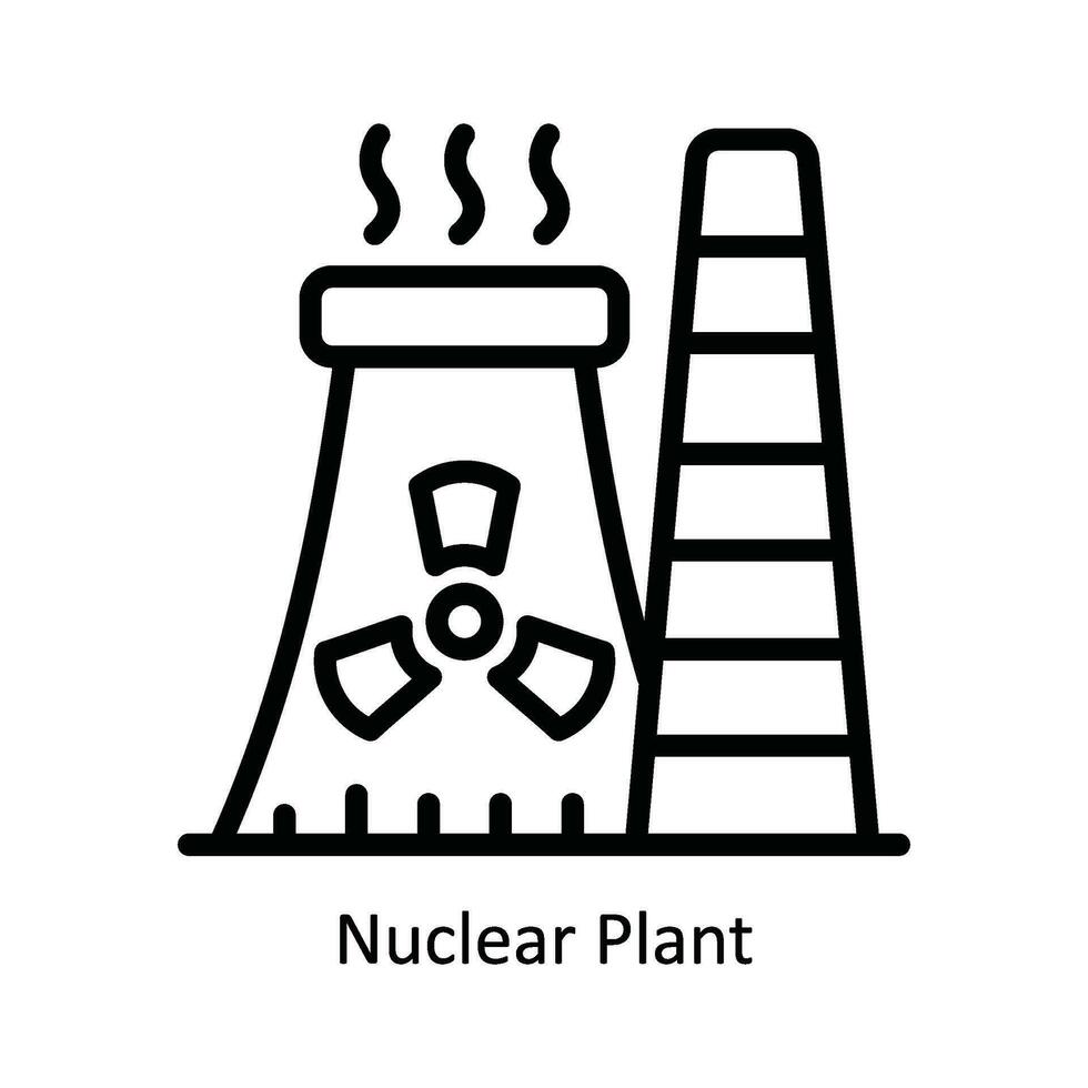 Nuclear Plant Vector  outline Icon Design illustration. Nature and ecology Symbol on White background EPS 10 File