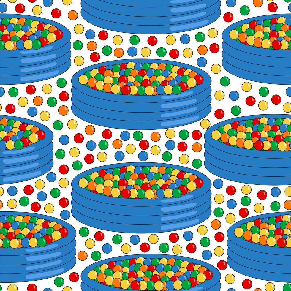 Kiddie inflatable pool full of plastic balls. Seamless pattern vector