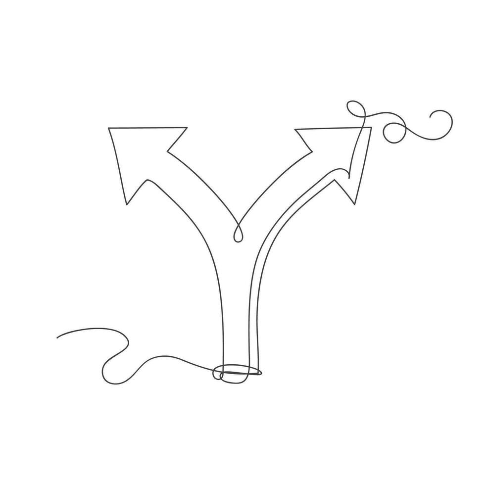 Continuous one line art choice icon or alternate route arrow symbol isolated vector illustration.