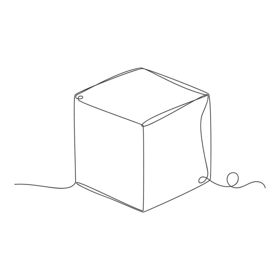 Continuous one line art square box isolated vector illustration.