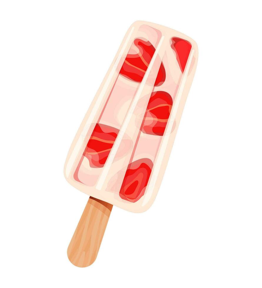 Strawberry yogurt popsicle on a white background. vector