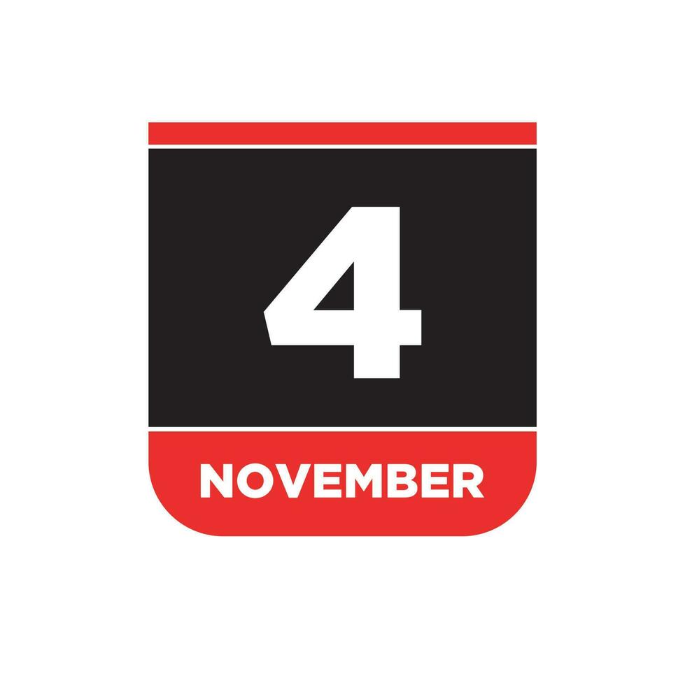 4th November calendar date icon. 4 Nov lettering. vector