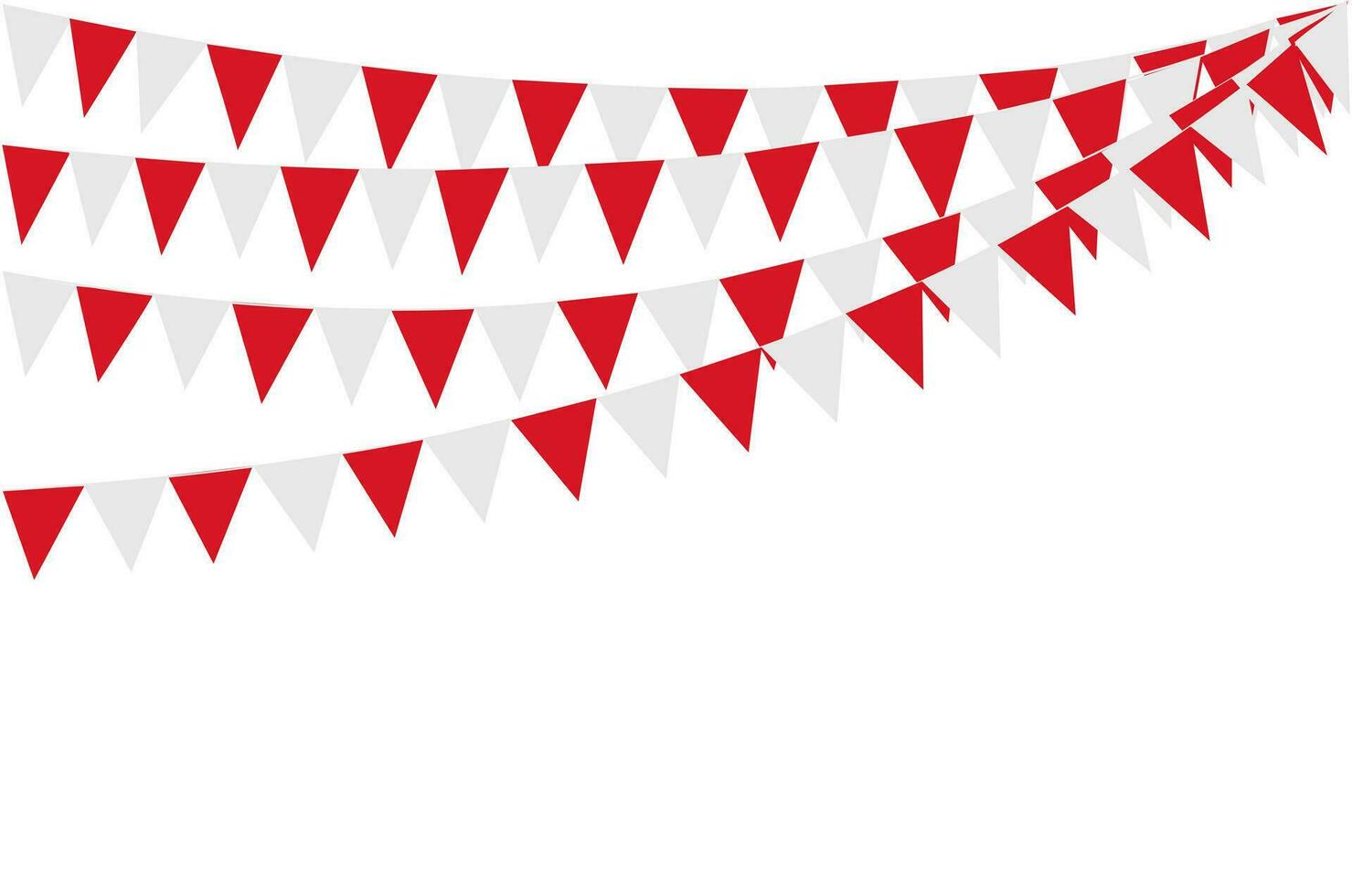 Bunting Hanging Red and White Flag Triangles Banner Background. Bunting flags for celebration, party, fair, market, sale. China, Canada, Swiss, Denmark concepts. vector