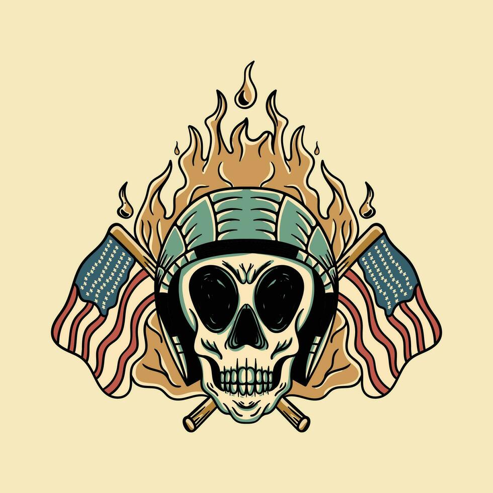 Vector skull rider t-shirt illustration with USA flag