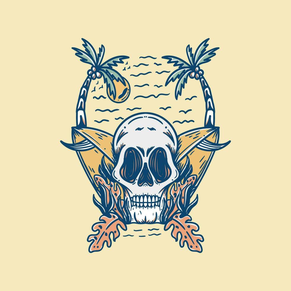 Human skull beach tropical vector illustration