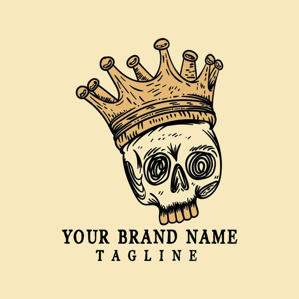 Black and white king skull in golden crown with beard on light background vector