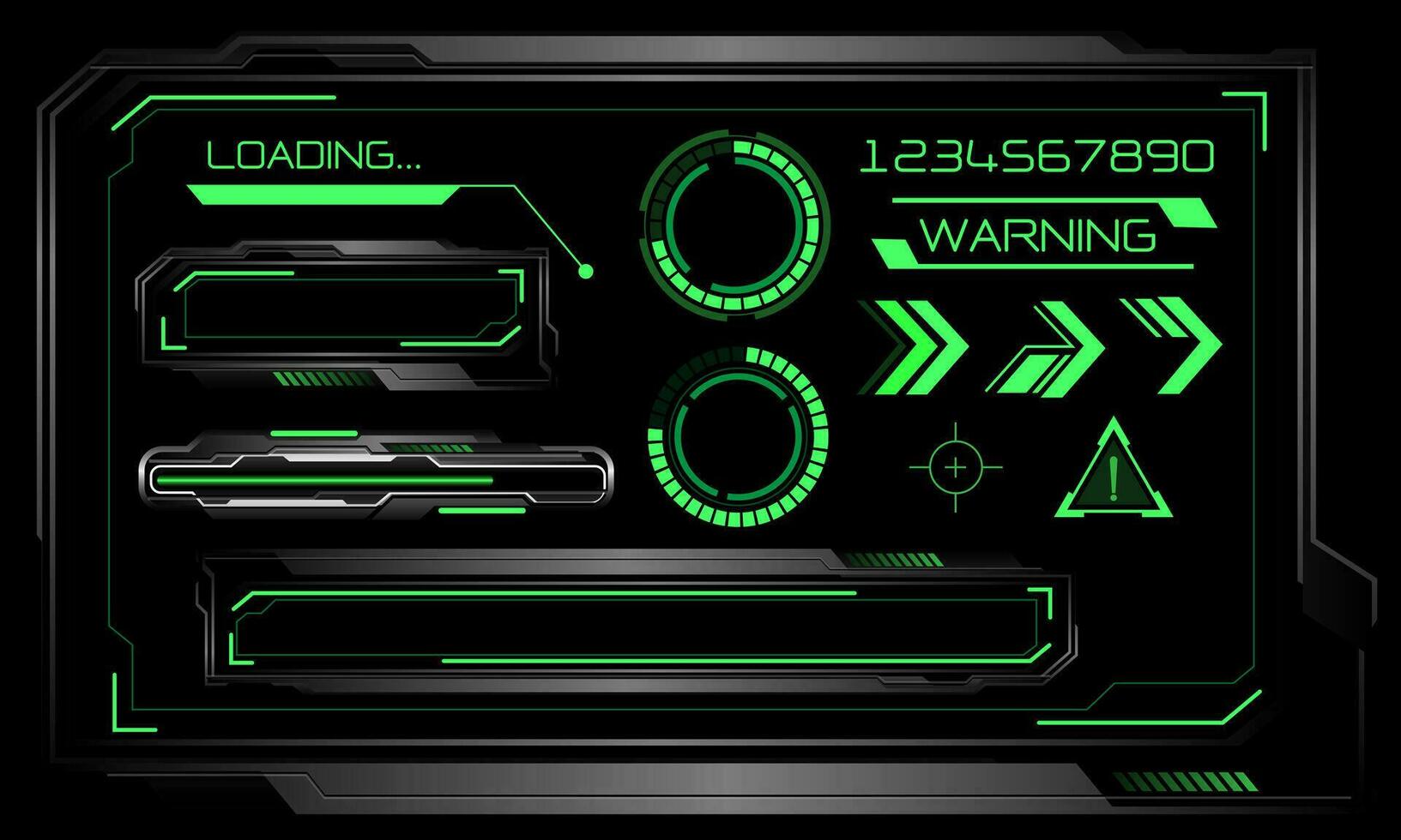 Vector of futuristic technology cyber HUD dashboard monitor green neon light power status on grey design ultramodern element