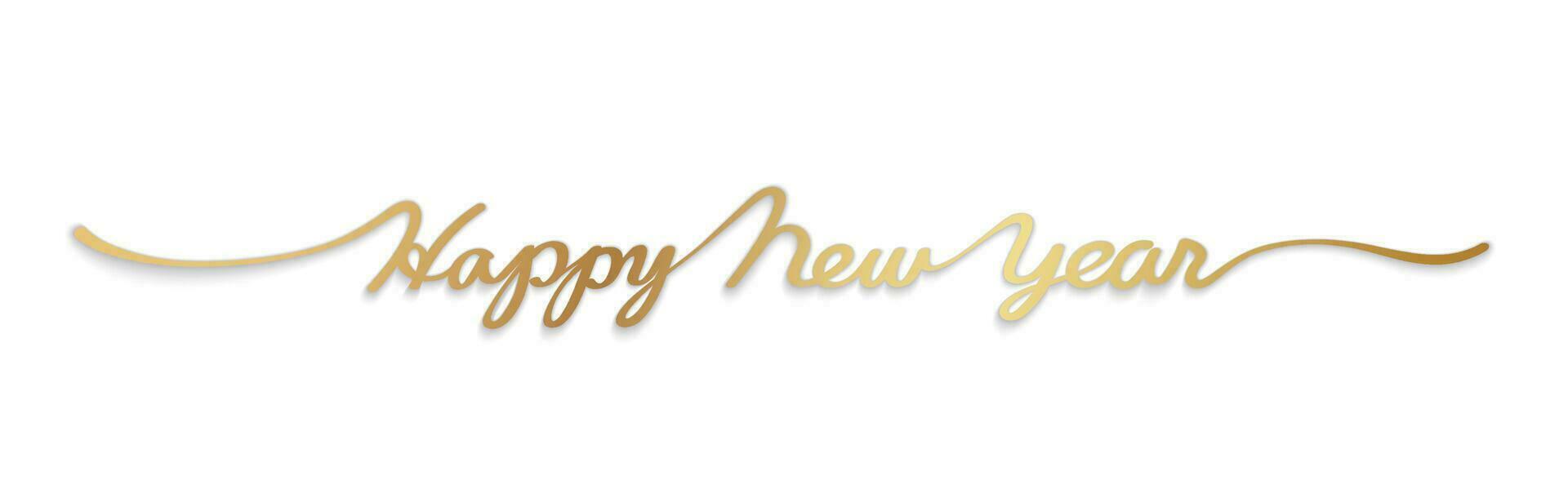 Happy New Year Vector 3-D Hand-Written Gold Script With Text Space Isolated On A White Background.