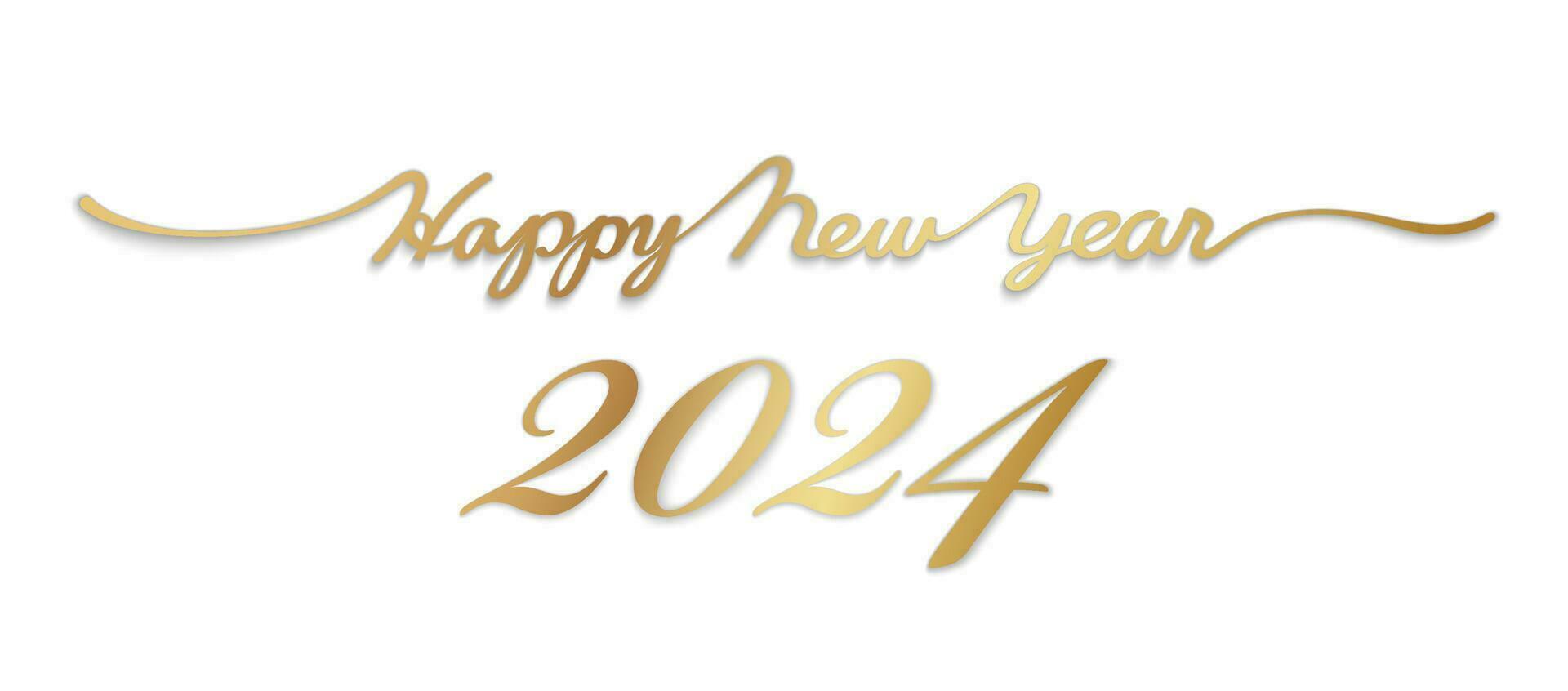 The Year 2024 Happy New Year Vector 3D HandWritten Gold Script With