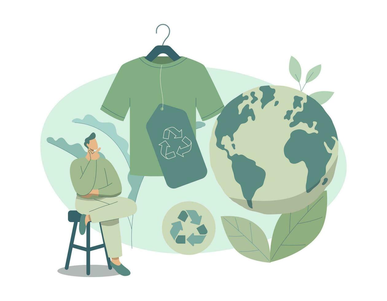 Eco friendly clothing sustainable, Man choose to buying recycling textile, Recycle and environmental care concept on fashion. Vector design illustration.