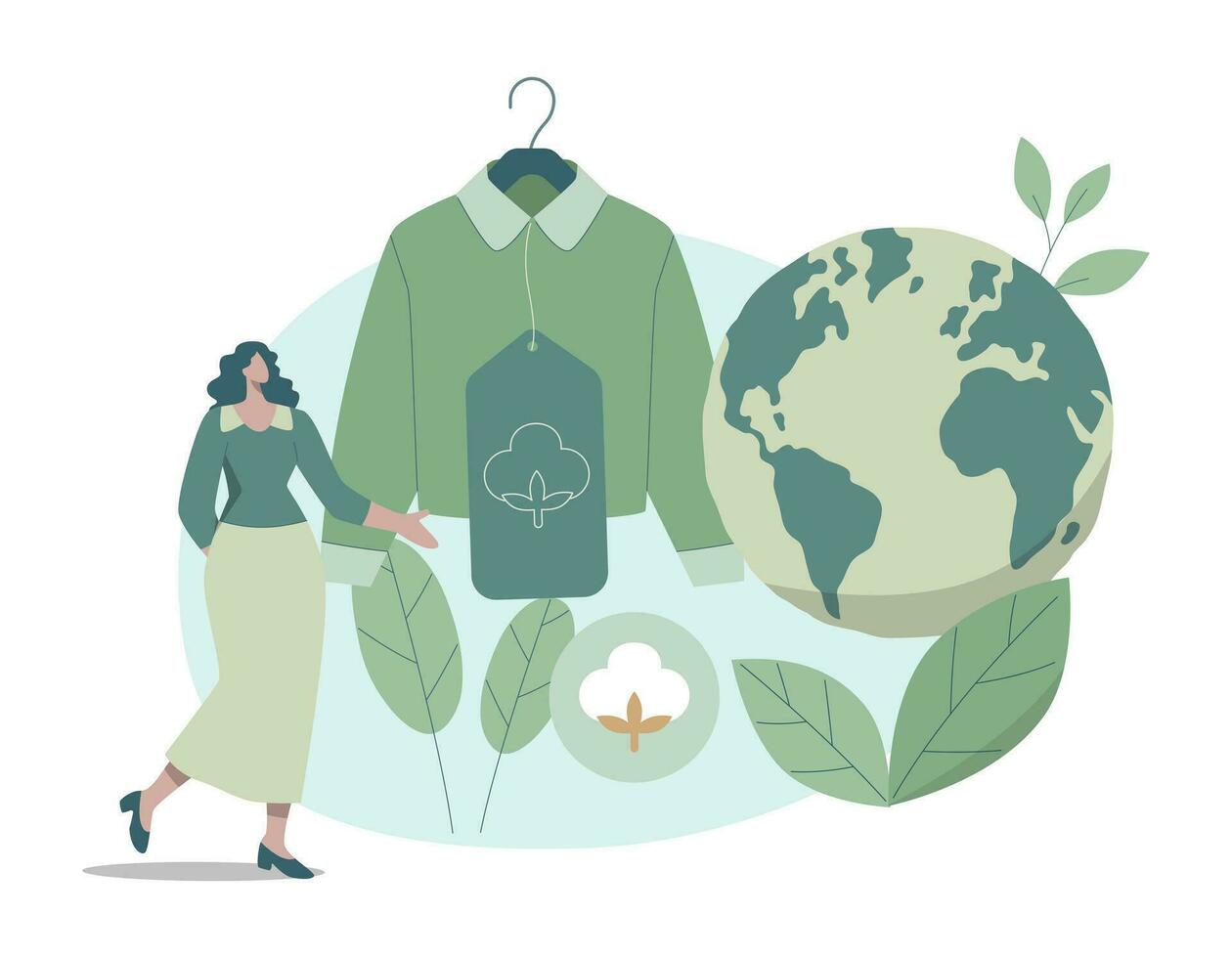 Eco friendly clothing sustainable, Women choose to use cotton textile, Environmental care concept on fashion. Vector design illustration.