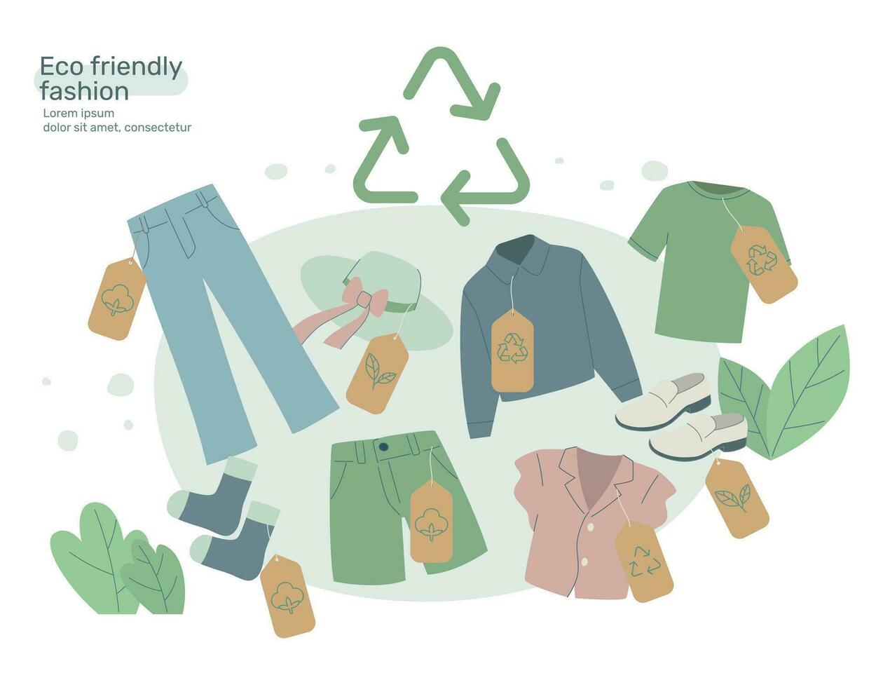 Eco friendly clothing sustainable, Recycling textile, Organic cotton fabric, Recycle and environmental care concept on fashion. Vector design illustration.