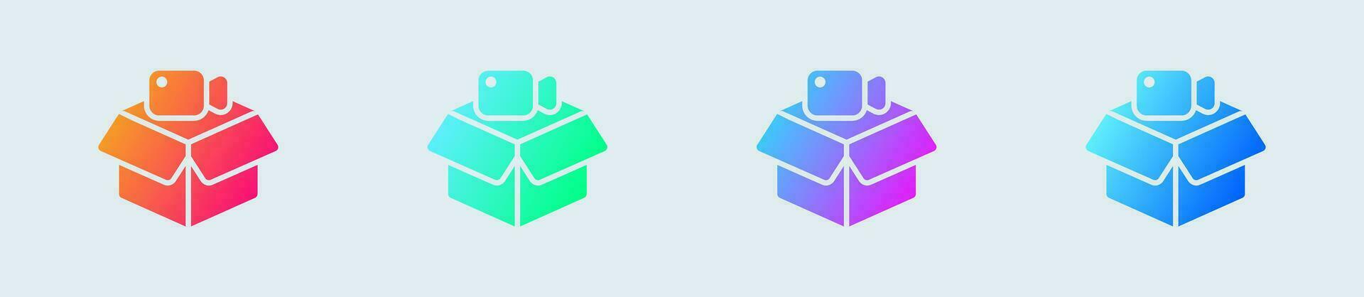 Unboxing video solid icon in gradient colors. Review signs vector illustration.