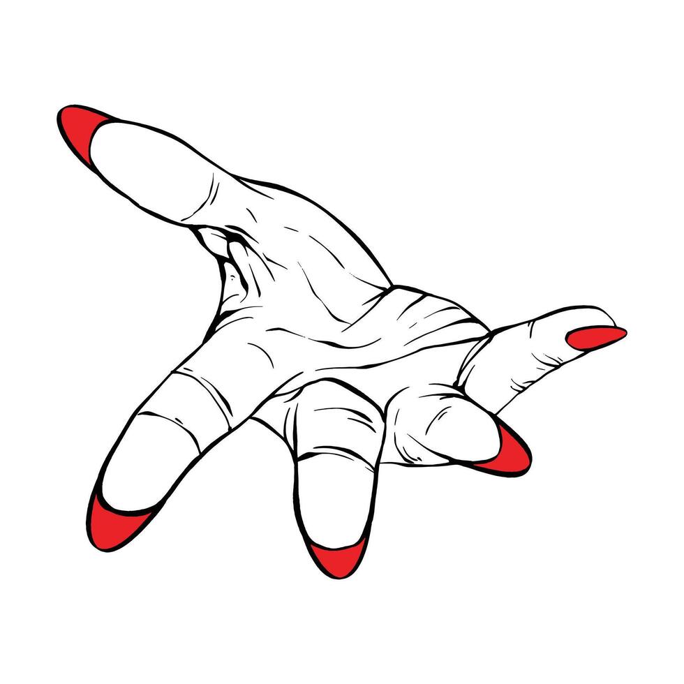 Long red nails hand drawn. Gesture sketch vector. Illustration line art vector