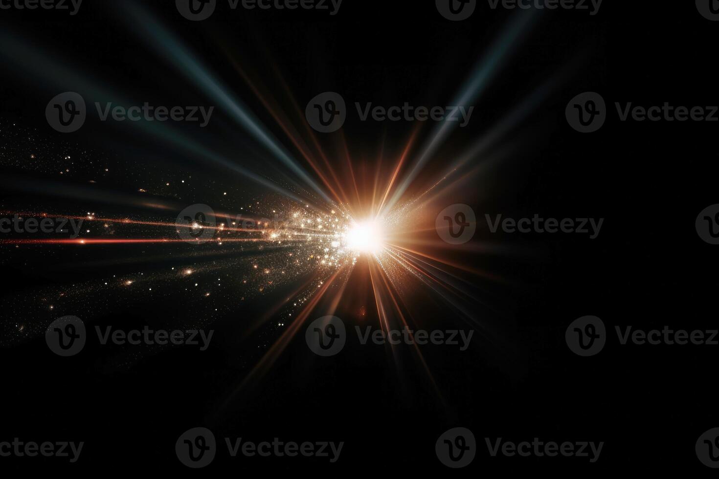 Lens flare on black background created with generative AI technology. photo