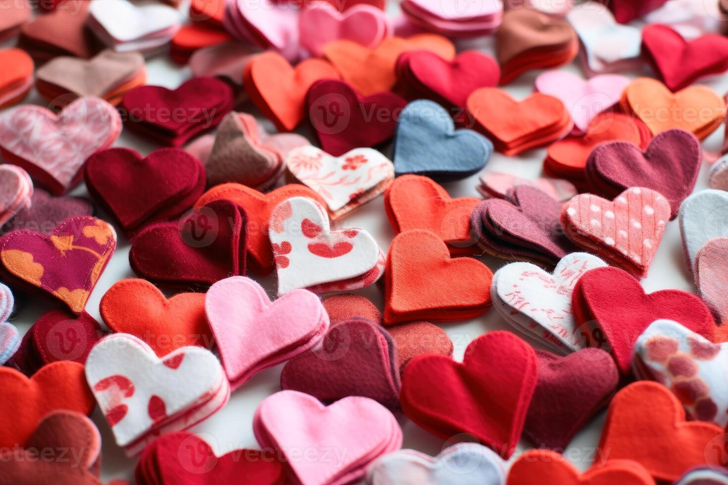 Lots of hearts made of fabric created with technology. photo