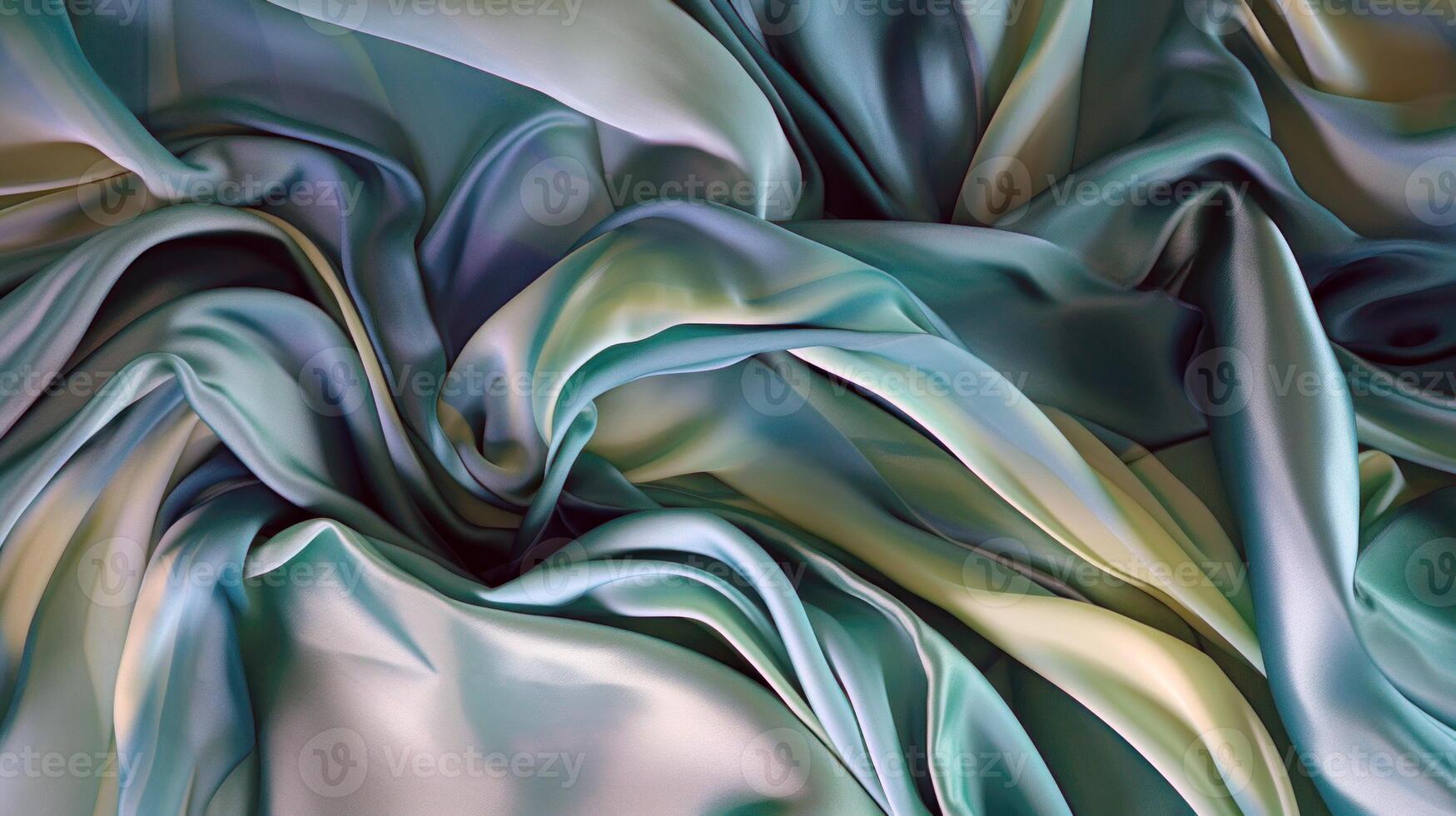 A close-up of a silk fabric material background with soft light, mixed green yellow color fabric wallpaper, photo