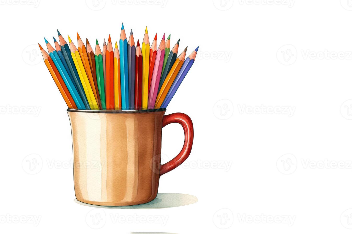 illustration drawing a stack of colored pencils in the cup holder with copy space. photo
