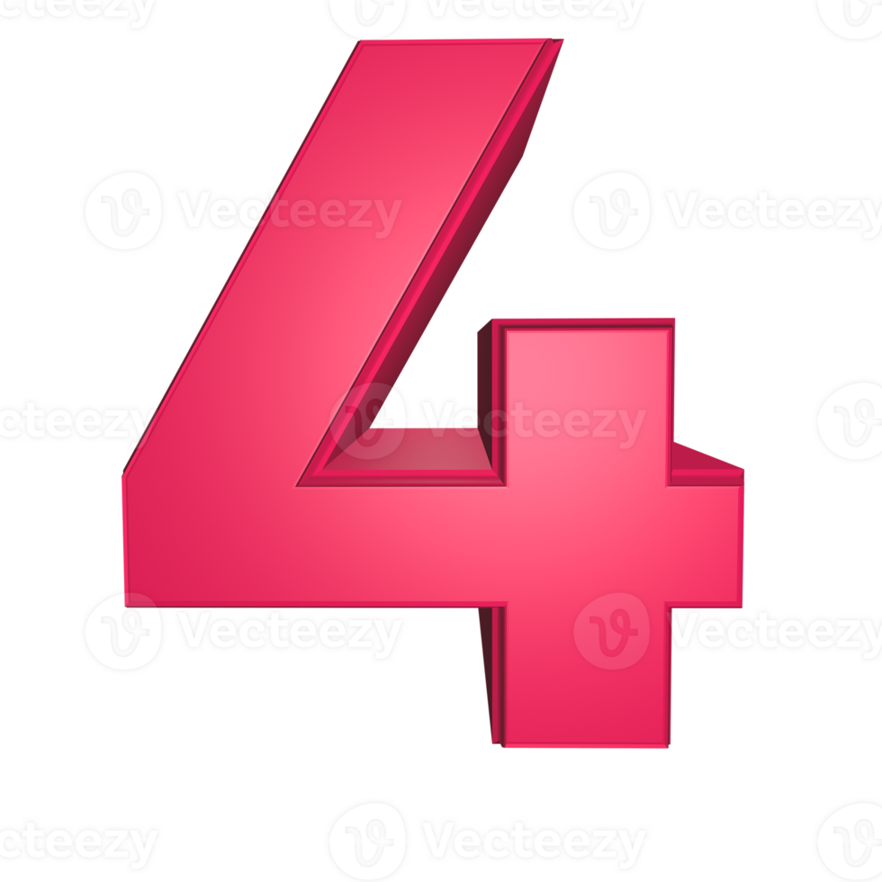 Number 4 3D render illustration png