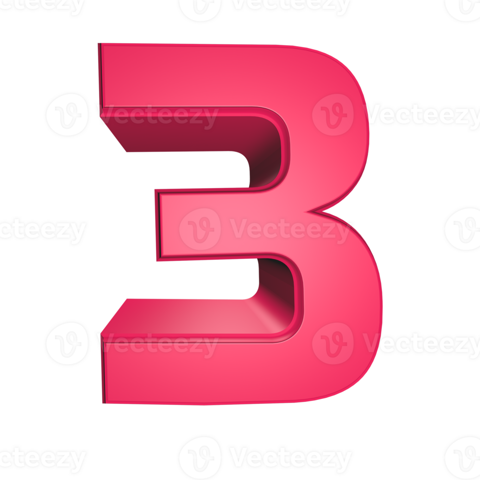 Number 3 3D render illustration png