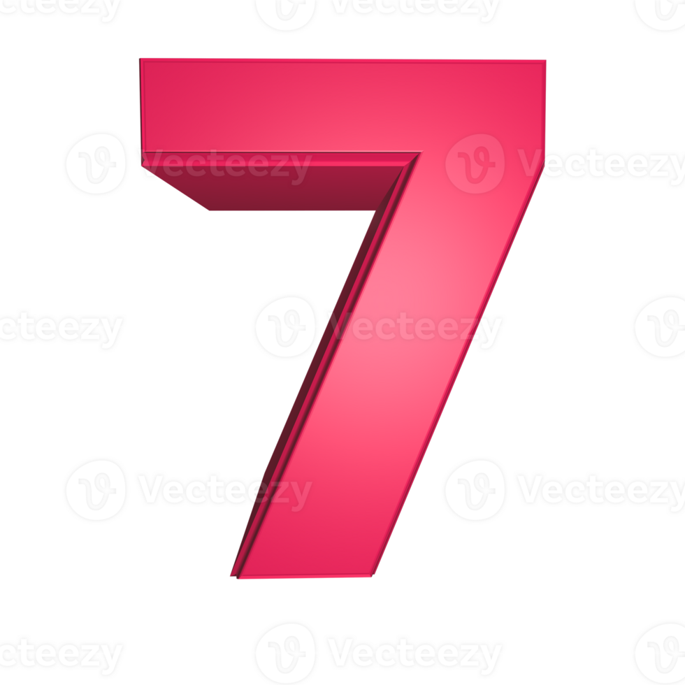Number 7 3D render illustration png