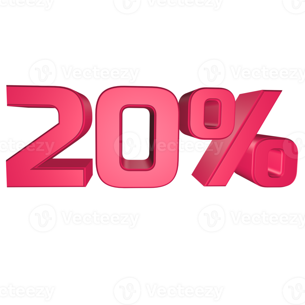 20 percent 3D text rendering for discount sale and marketing png