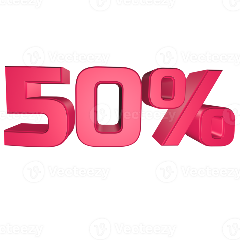 50 percent 3D text rendering for discount sale and marketing png