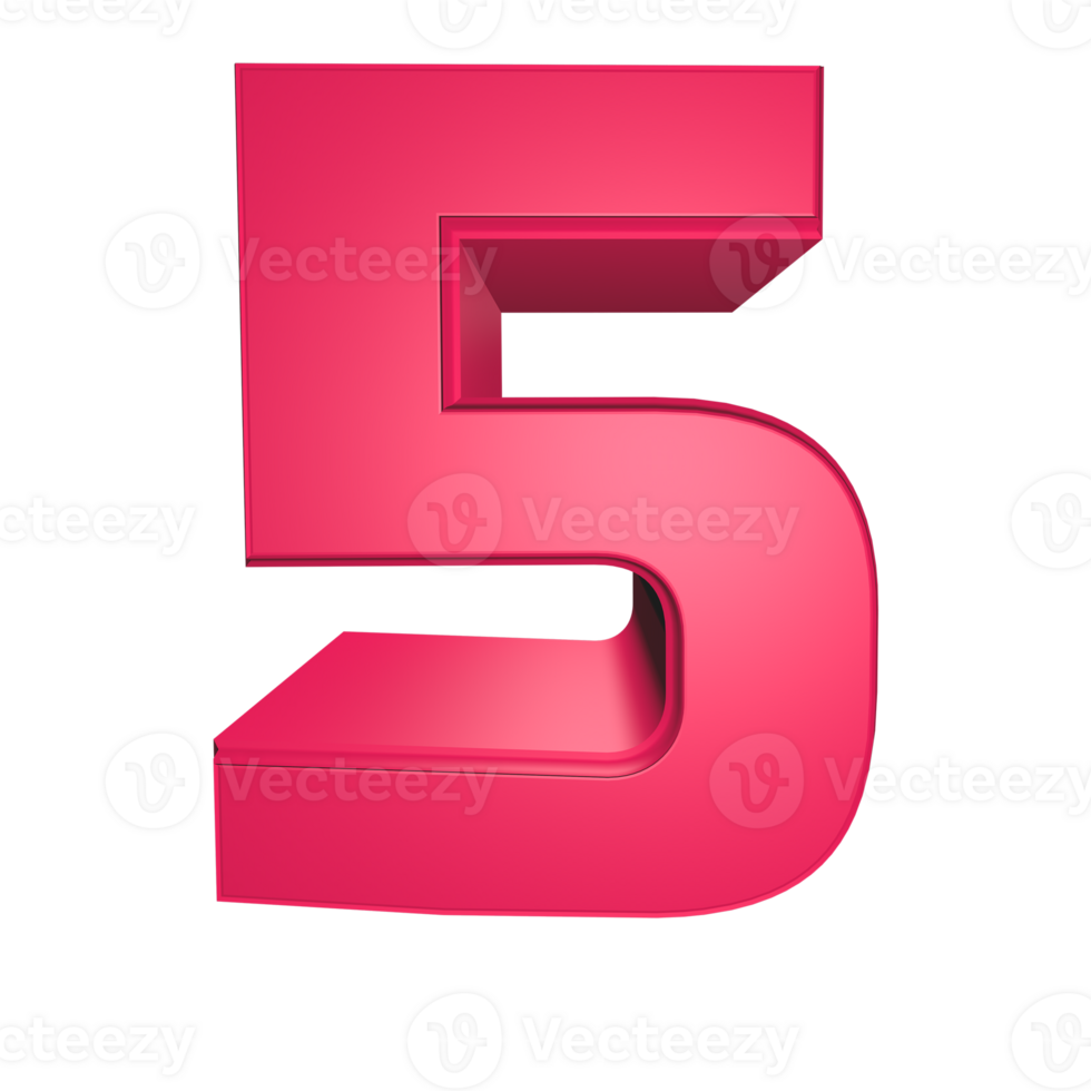Number 5 3D render illustration png