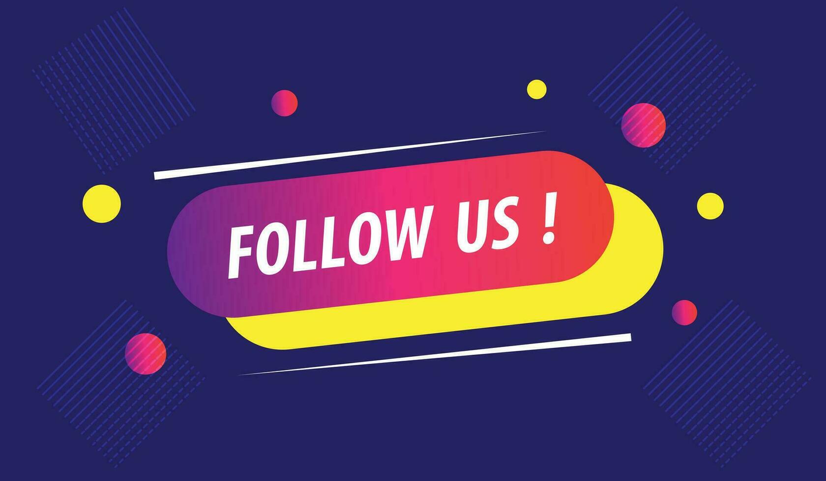 Follow us vector banner on blue background and modern element for following social media