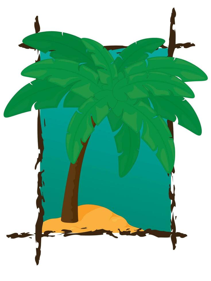 enmarcado palma árbol en arenoso playa terminado el mar vector ilustración