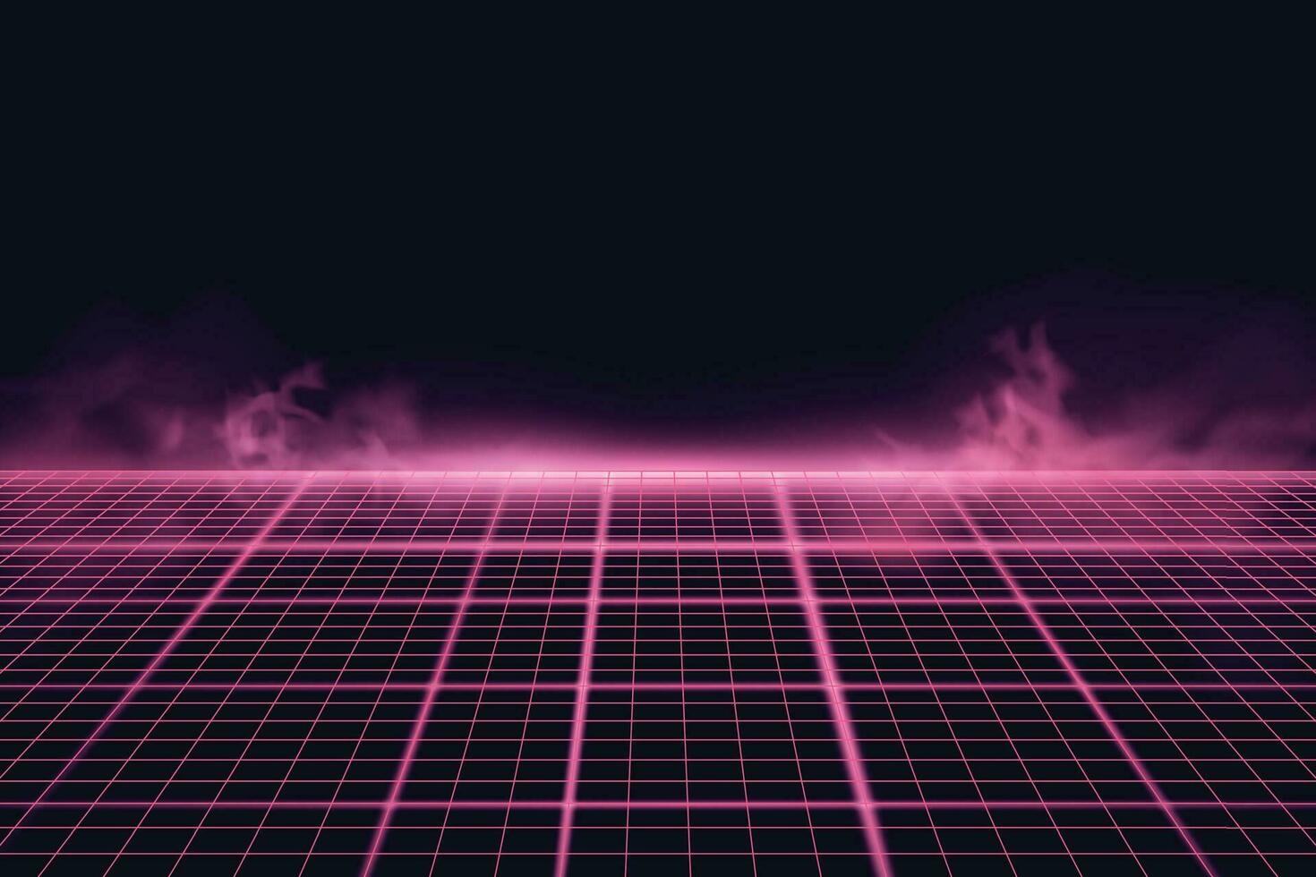 Wireframe perspective grid with pink smoke. Abstract background. Vector illustration