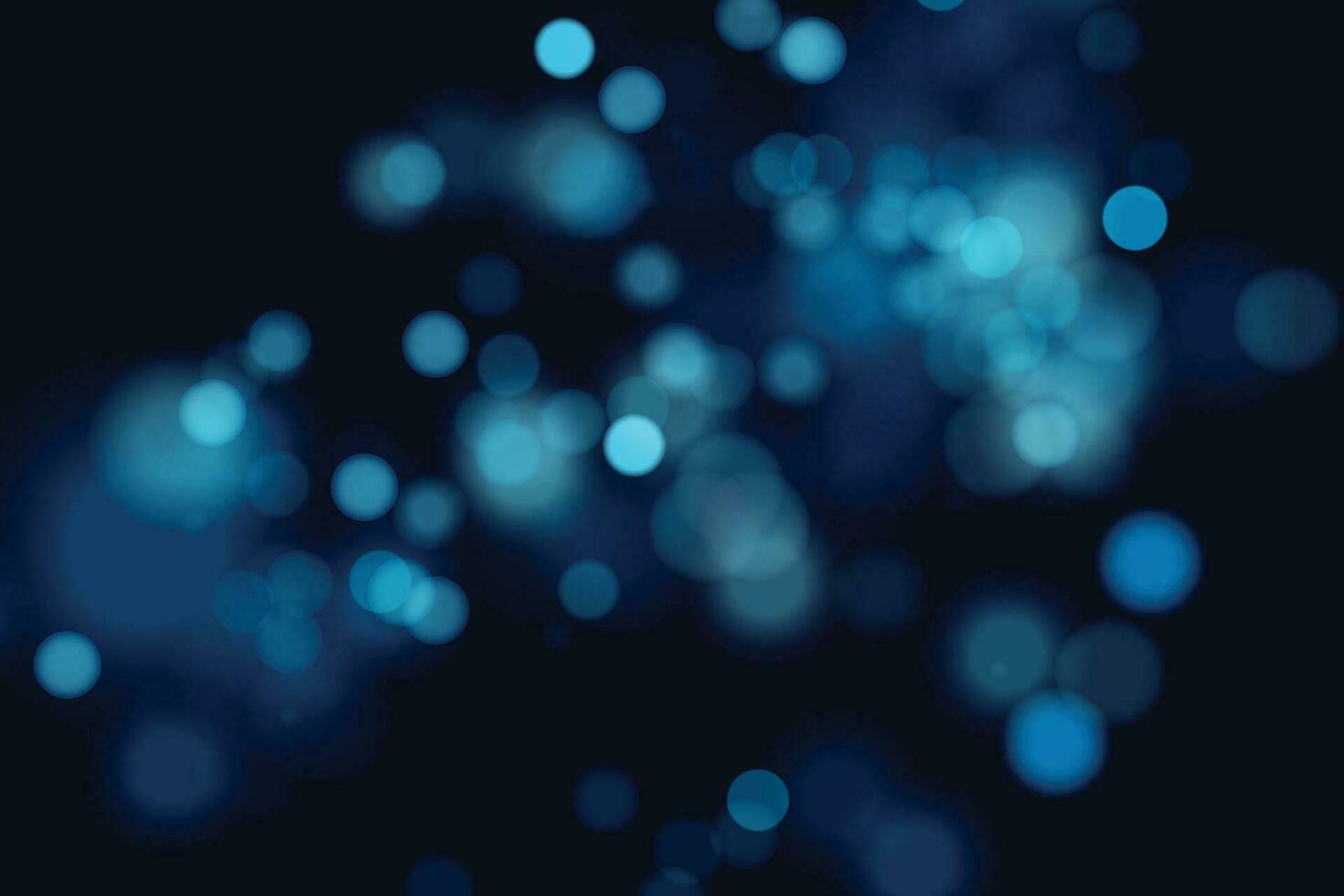 Blurred bokeh light on dark blue background. Defocused blinking stars and sparks. Abstract vector illustration.